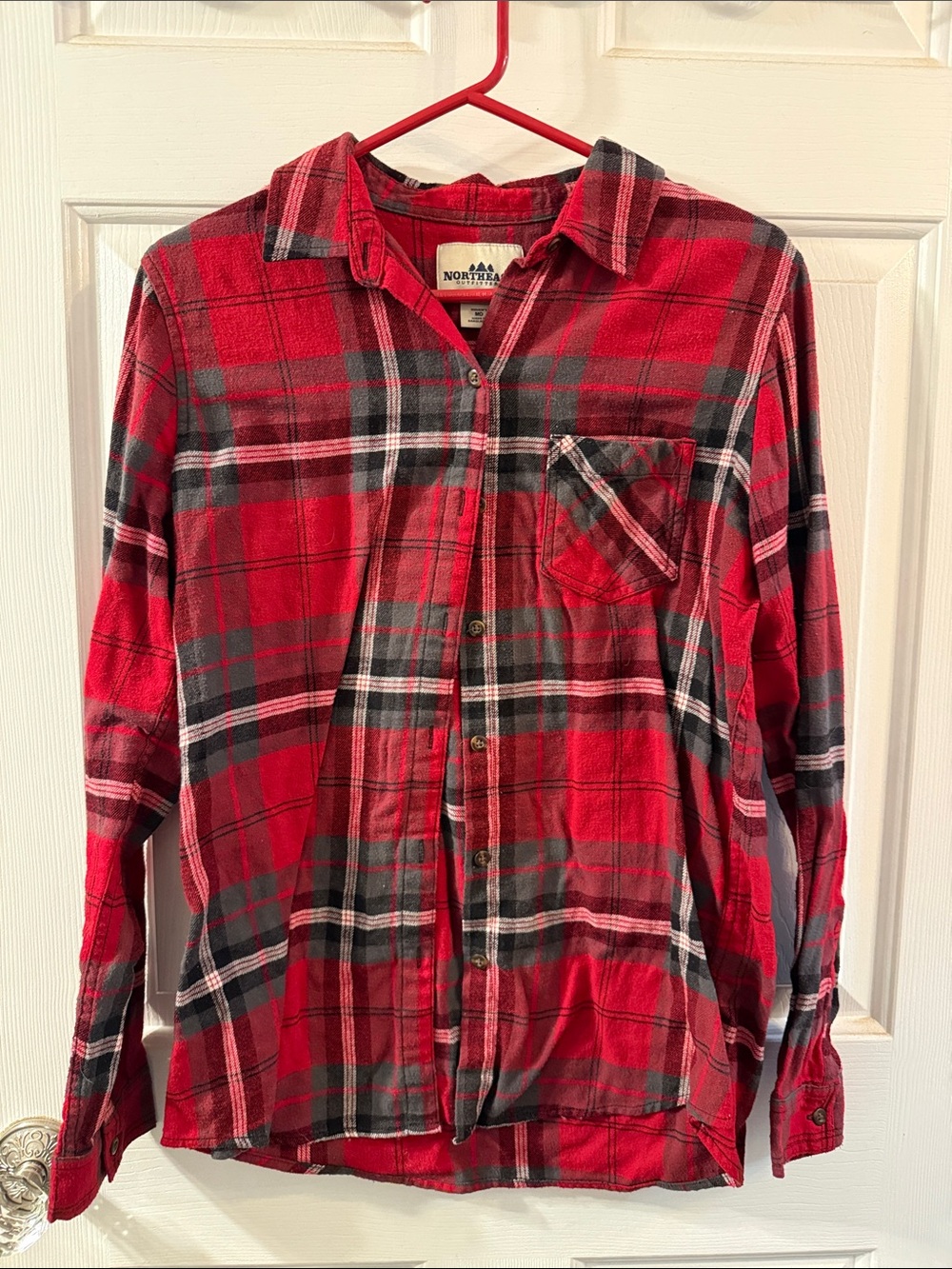 Red Plaid Button-Down Shirt - Casual Women's Flannel